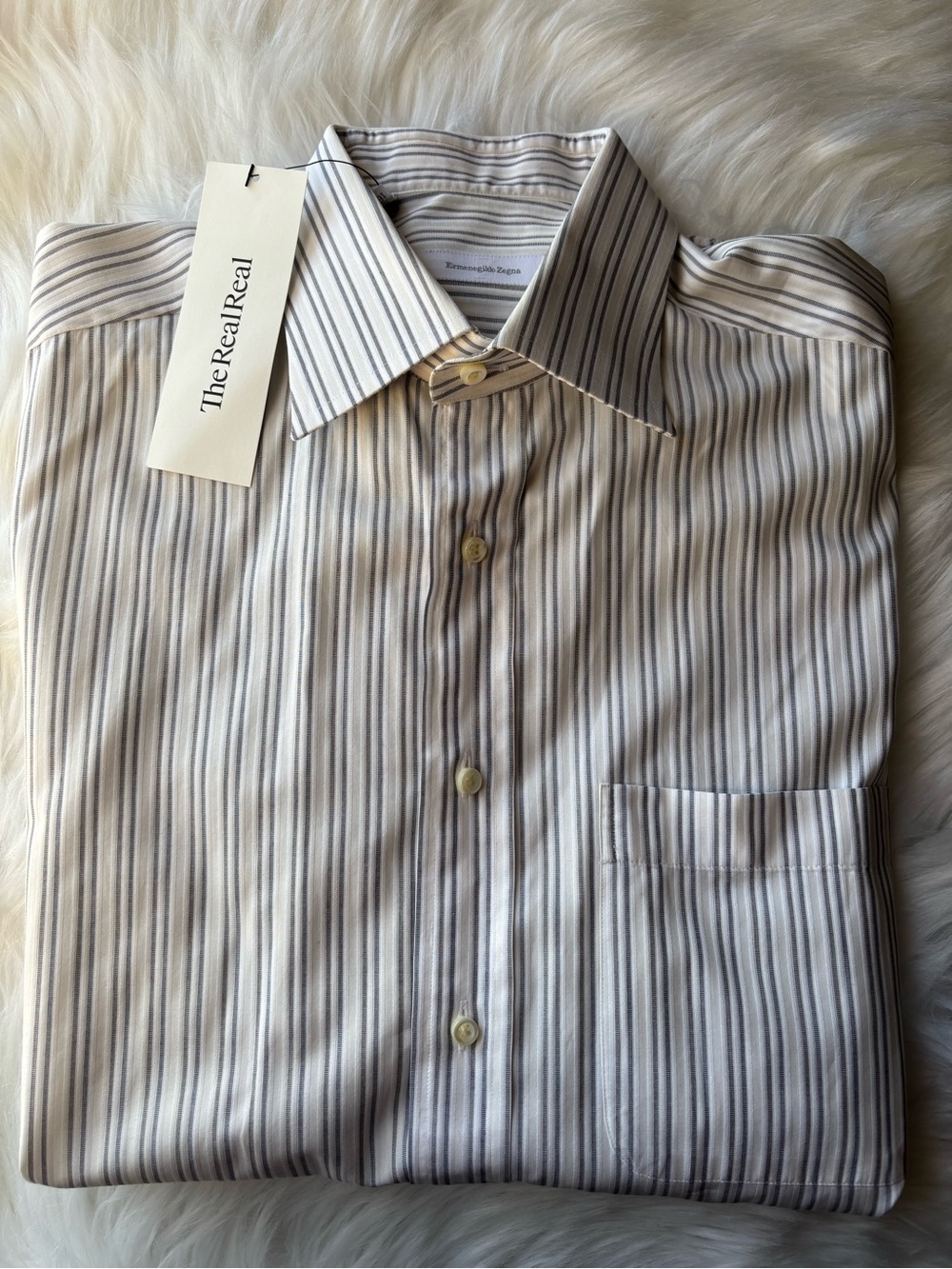 Ermenegildo Zegna beige & Gray Striped Dress Shirt